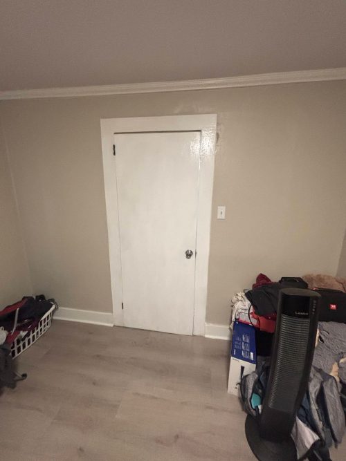 New door, interior view after replacement
